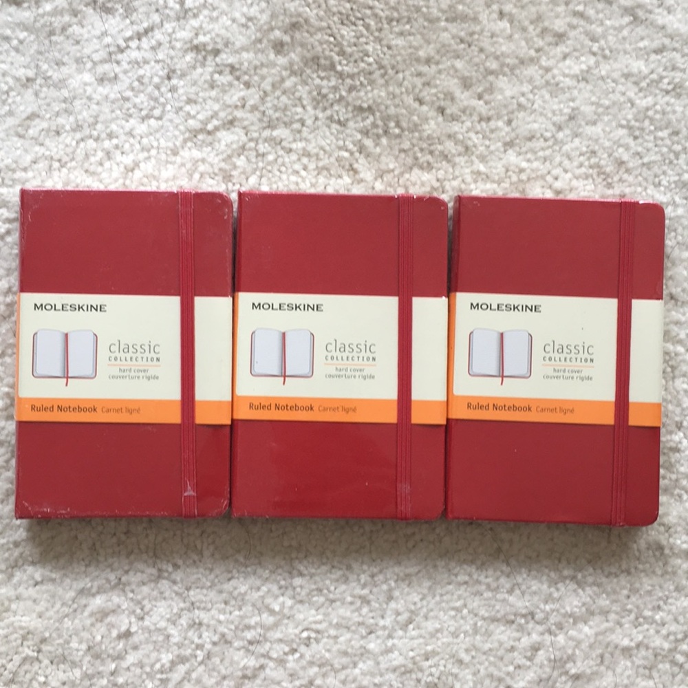 3 Moleskine Mini Ruled Hard Cover Red No…